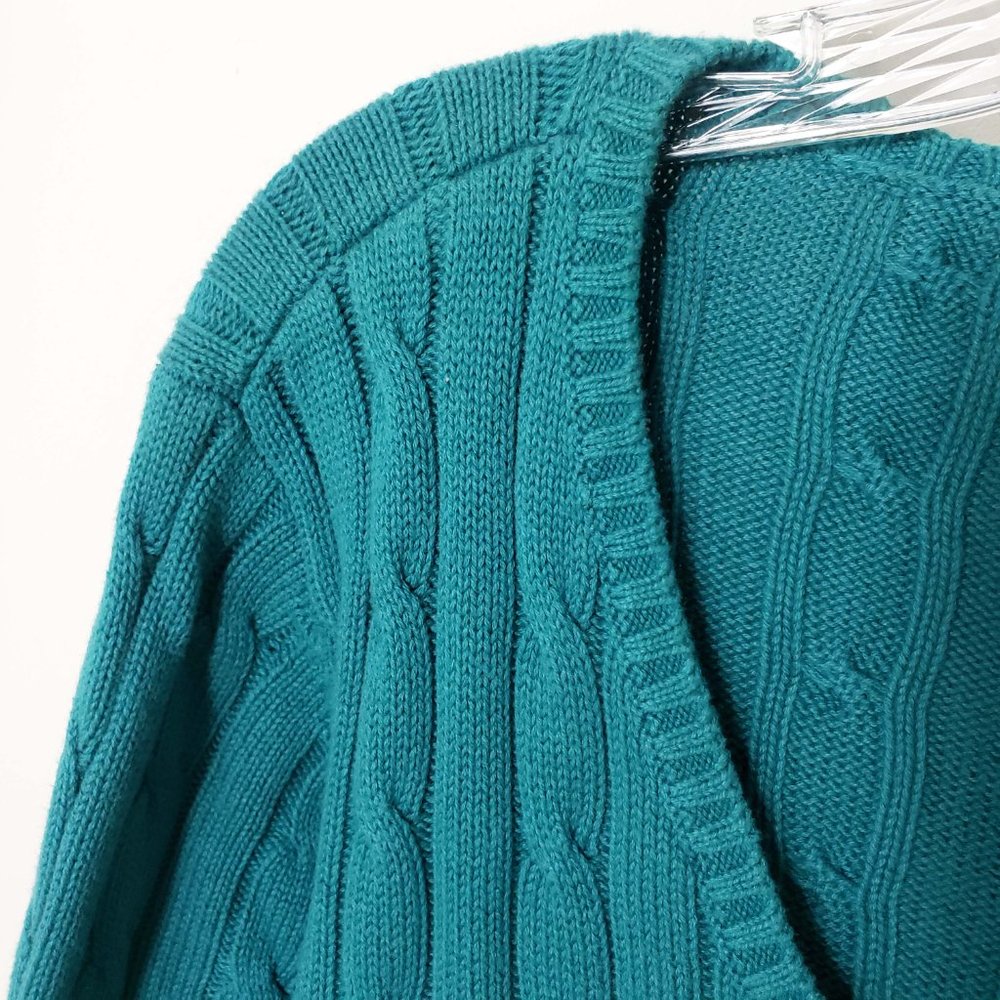Chaps Women's Emerald Green V Neck Long Sleeve Cable Knit Top Sweater - Picture 3 of 10